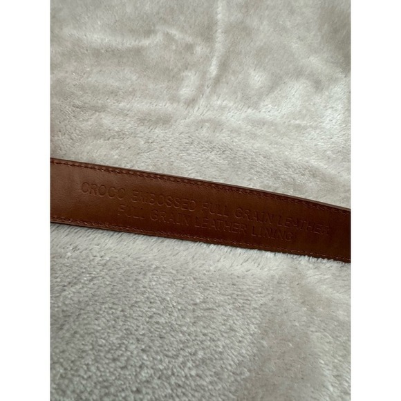 Women’s Vintage Embossed Full Grain Leather Belt Tan with Silver Buckle Size L - Picture 3 of 6